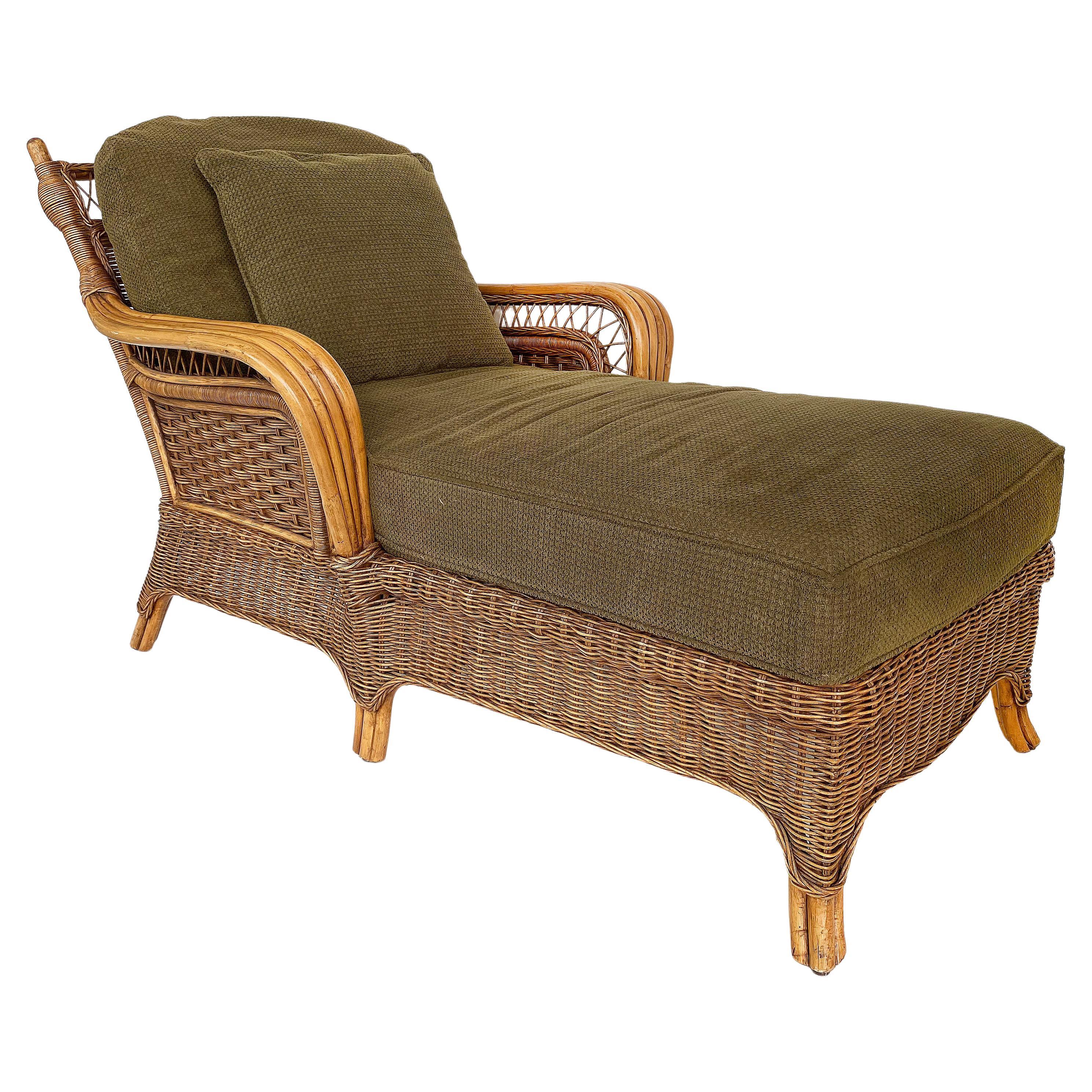 Rattan Chaise Lounge with Upholstered Seat by Braxton Culler, USA