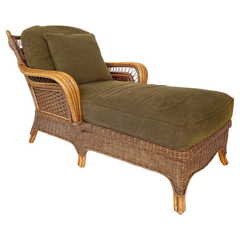 Rattan Chaise Lounge with Upholstered Seat by Braxton Culler, USA at 1stDibs