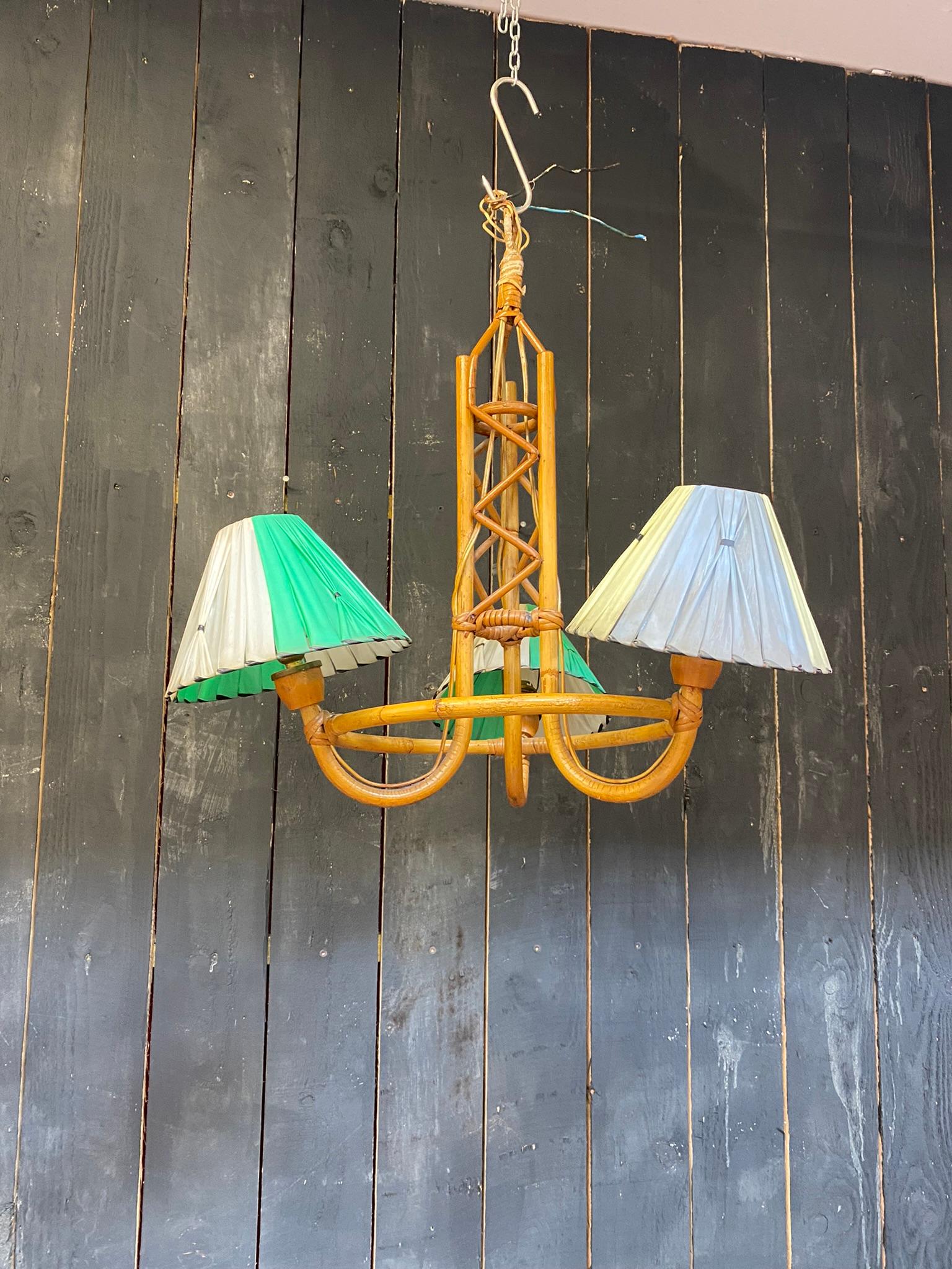 Rattan or bamboo chandelier, circa 1950-1960.