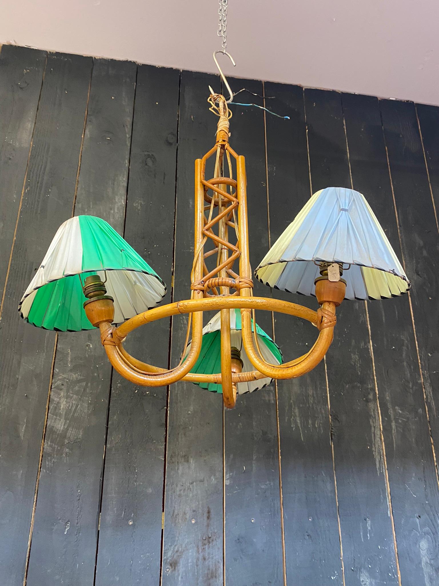 Mid-Century Modern Rattan Chandelier, circa 1950-1960 For Sale