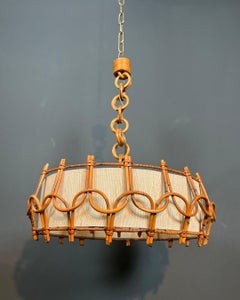 Rattan-Kronleuchter im Stil von Adrien Audoux und Frida Minet, um 1950