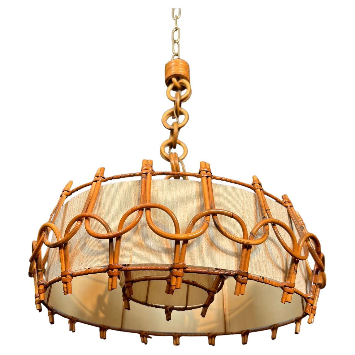 Lustre en rotin dans le style d'Adrien Audoux et Frida Minet, vers 1950 en vente