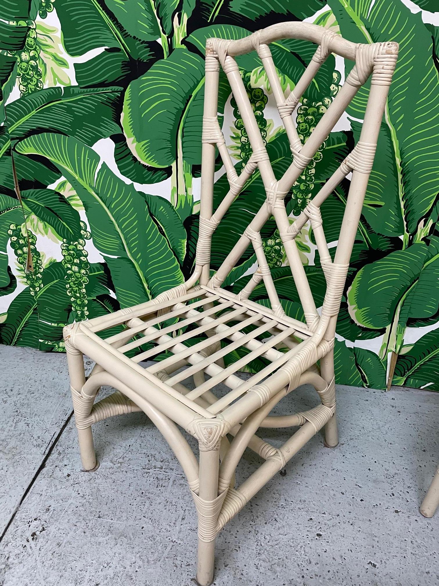 Organic Modern Rattan Chinese Chippendale Dining Chairs, Set of 6