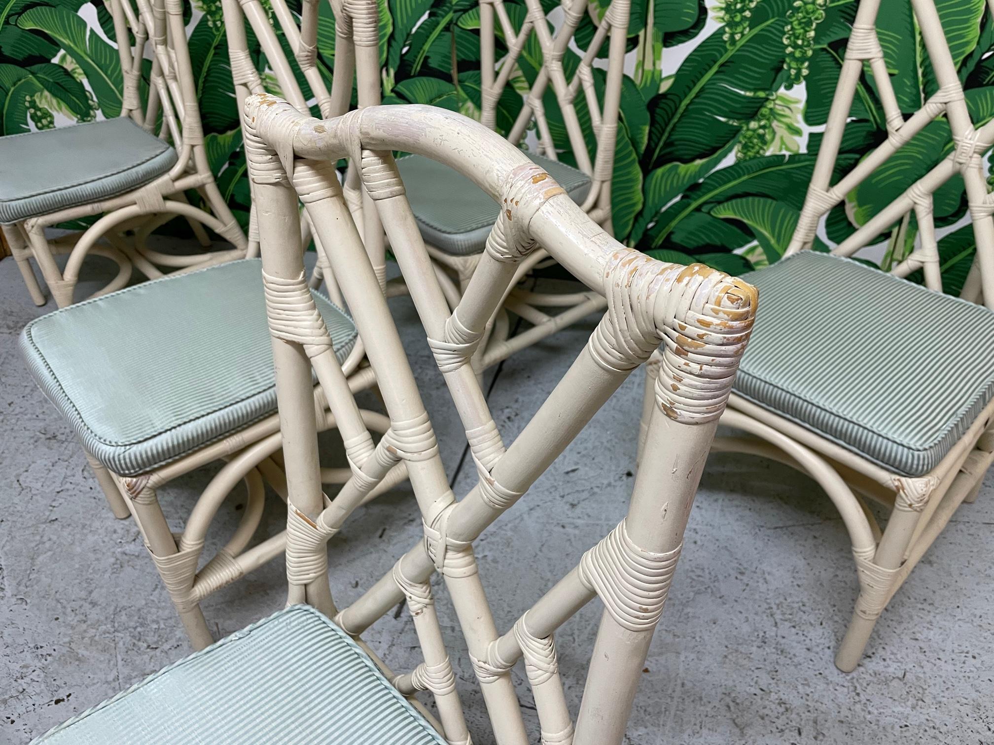 Rattan Chinese Chippendale Dining Chairs, Set of 6 3