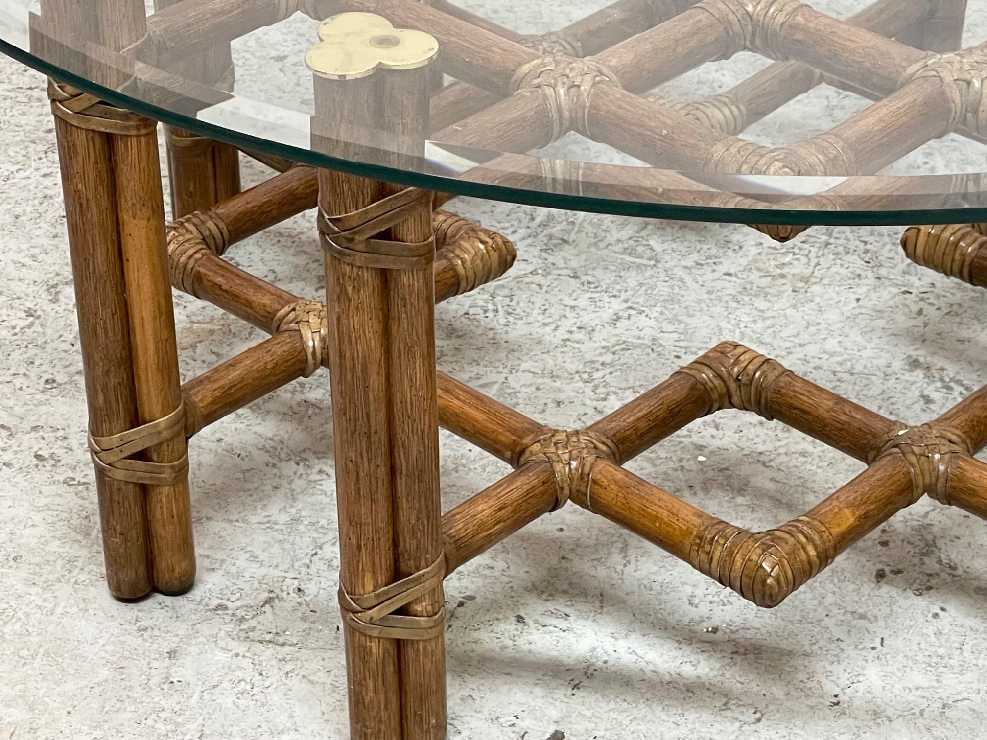 North American Rattan Chinese Chippendale Fretwork Coffee Table by McGuire