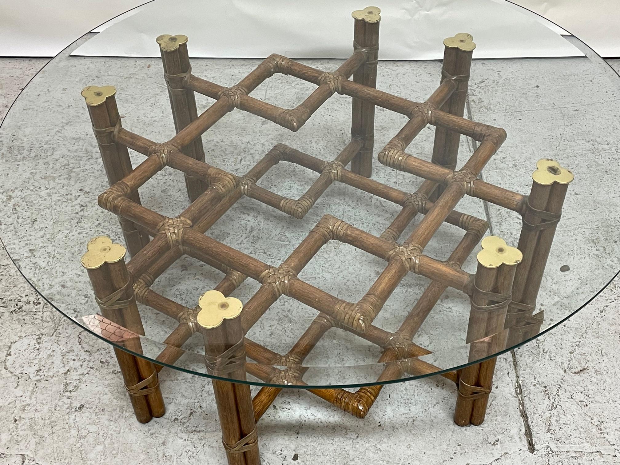 Rattan Chinese Chippendale Fretwork Coffee Table by McGuire In Good Condition In Jacksonville, FL