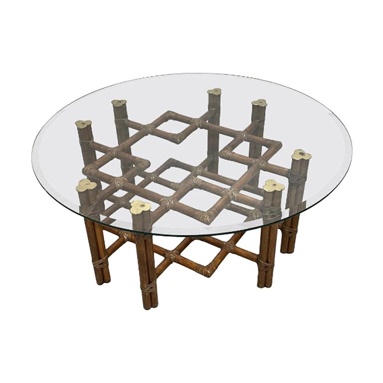 Rattan Chinese Chippendale Fretwork Coffee Table by McGuire