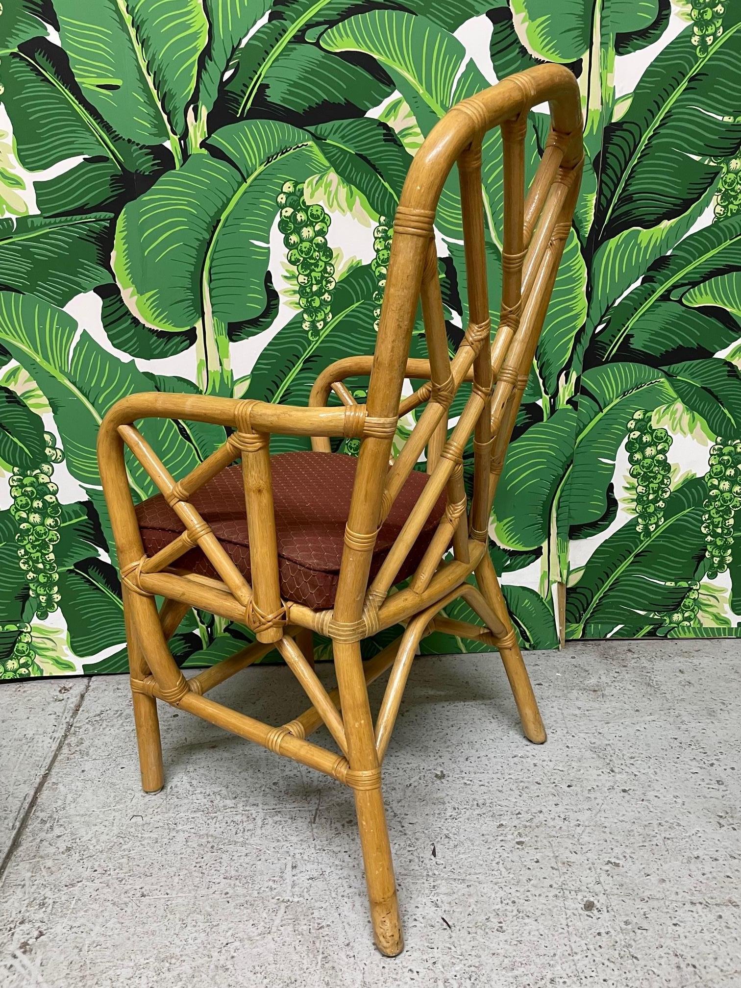 Rattan Chinese Chippendale Style Dining Chairs, Set of 6 In Good Condition For Sale In Jacksonville, FL