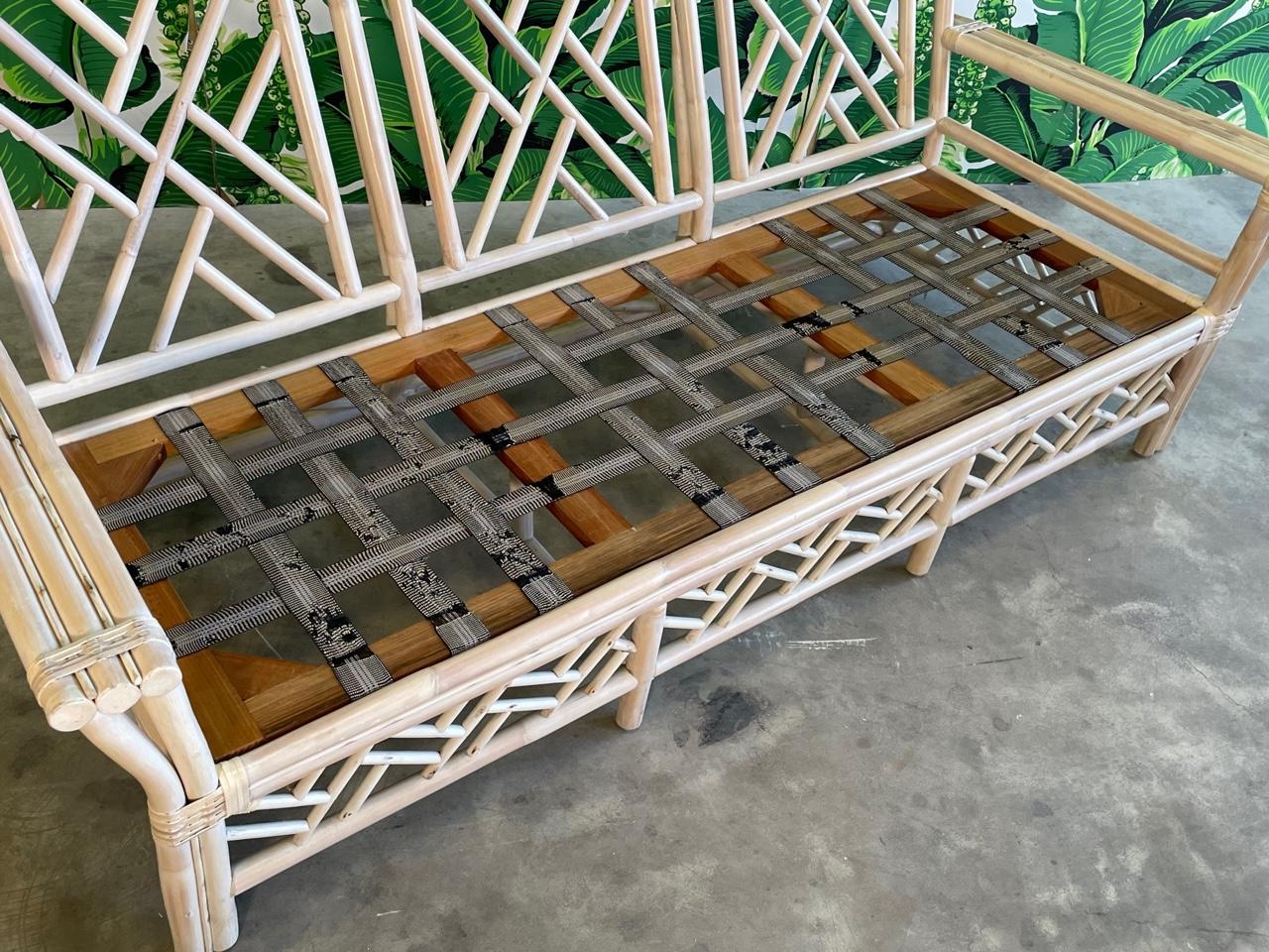 Rattan Chinese Chippendale Style Sofa For Sale 4