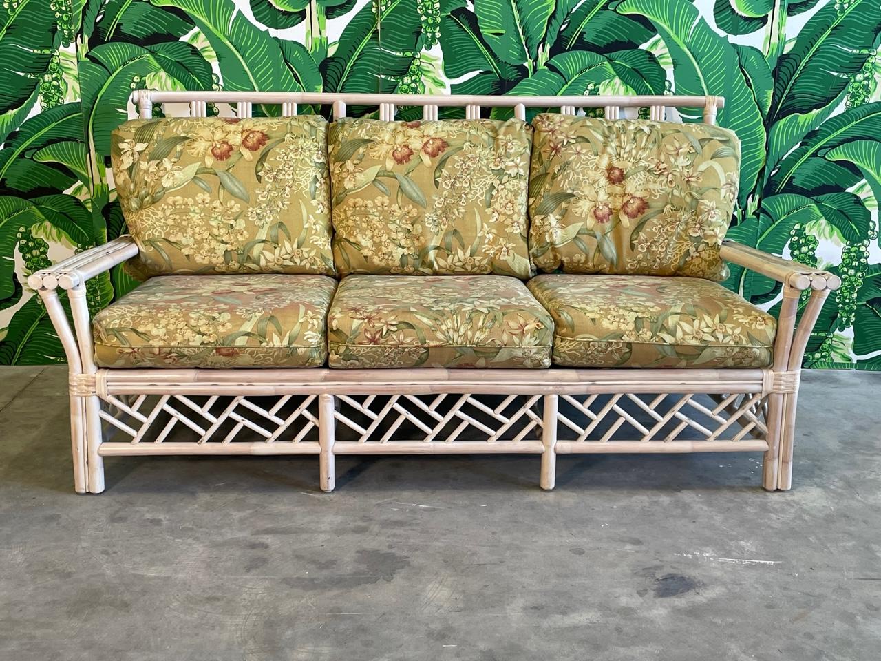 Rattan Chinese Chippendale Style Sofa 5