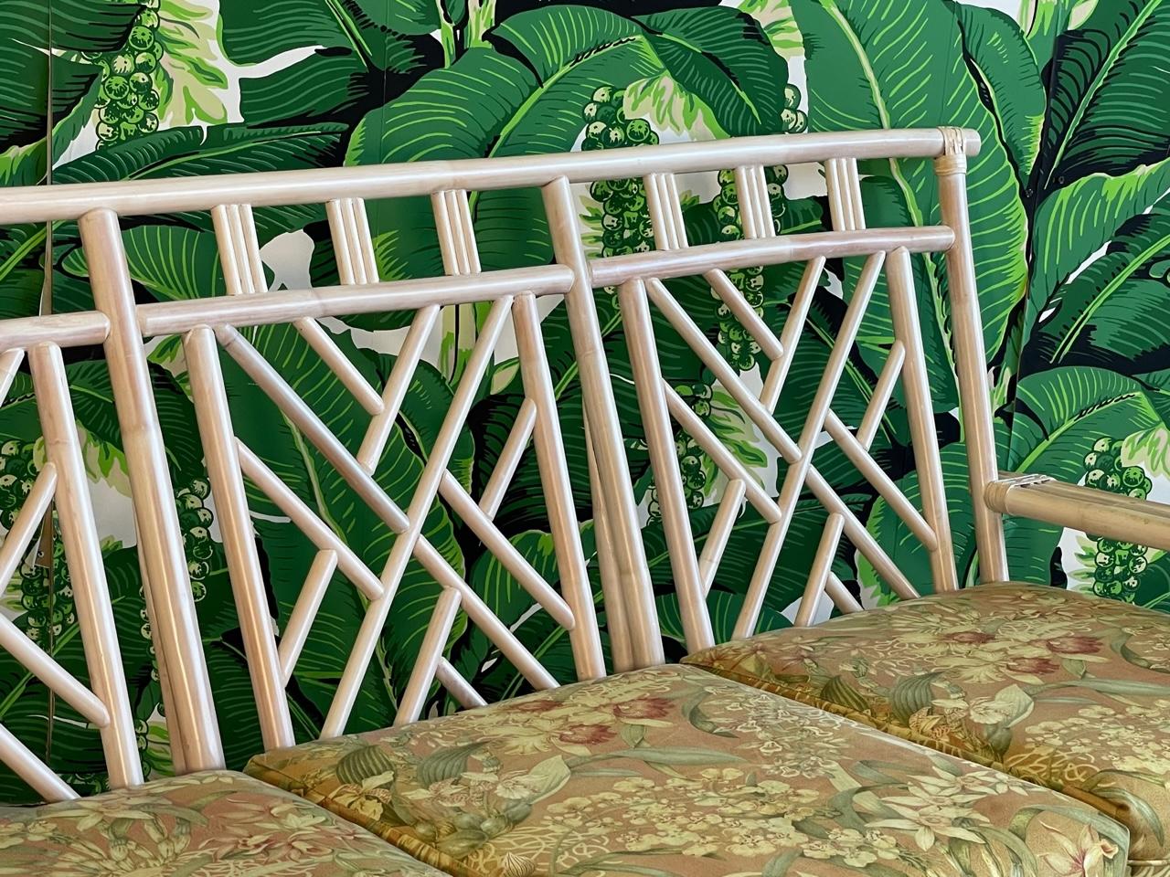 Late 20th Century Rattan Chinese Chippendale Style Sofa For Sale