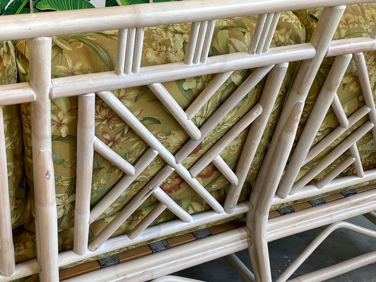 Rattan Chinese Chippendale Style Sofa For Sale 1