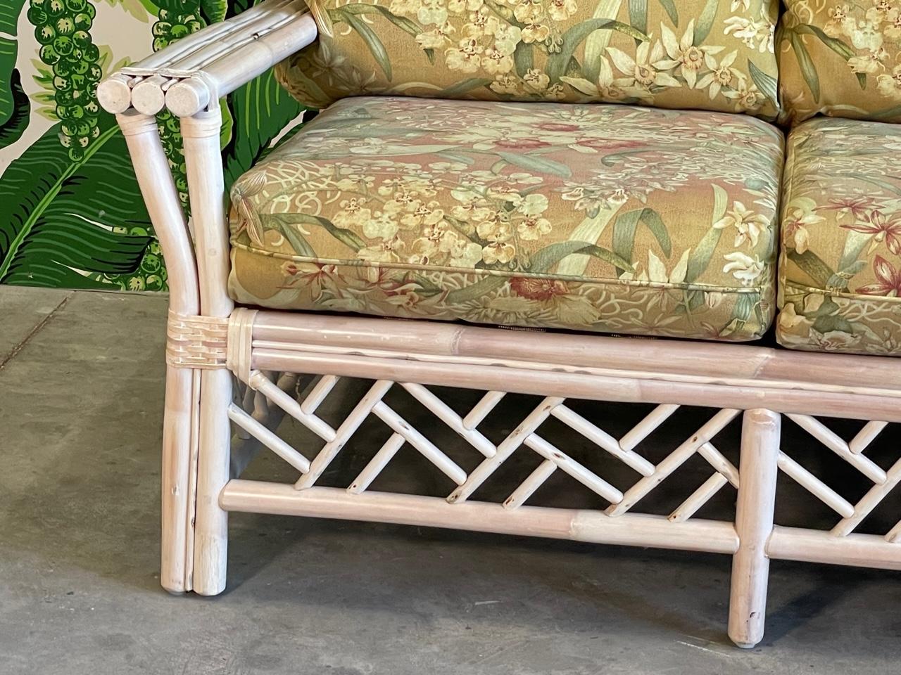Rattan Chinese Chippendale Style Sofa For Sale 3