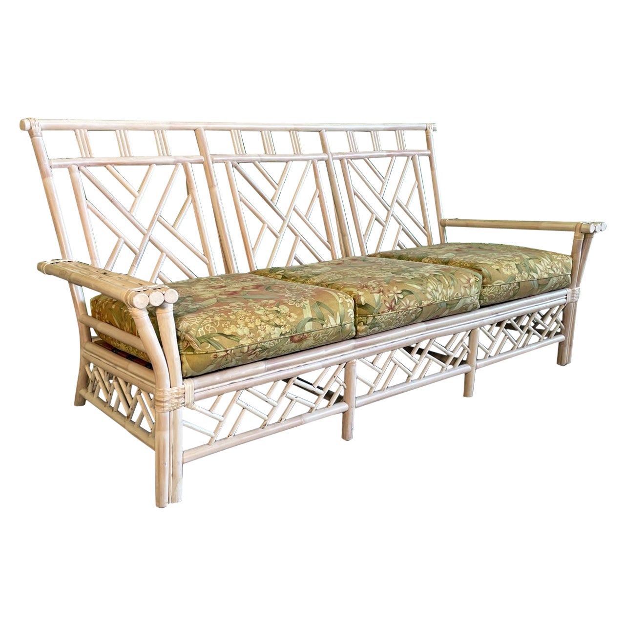 Rattan Chinese Chippendale Style Sofa For Sale
