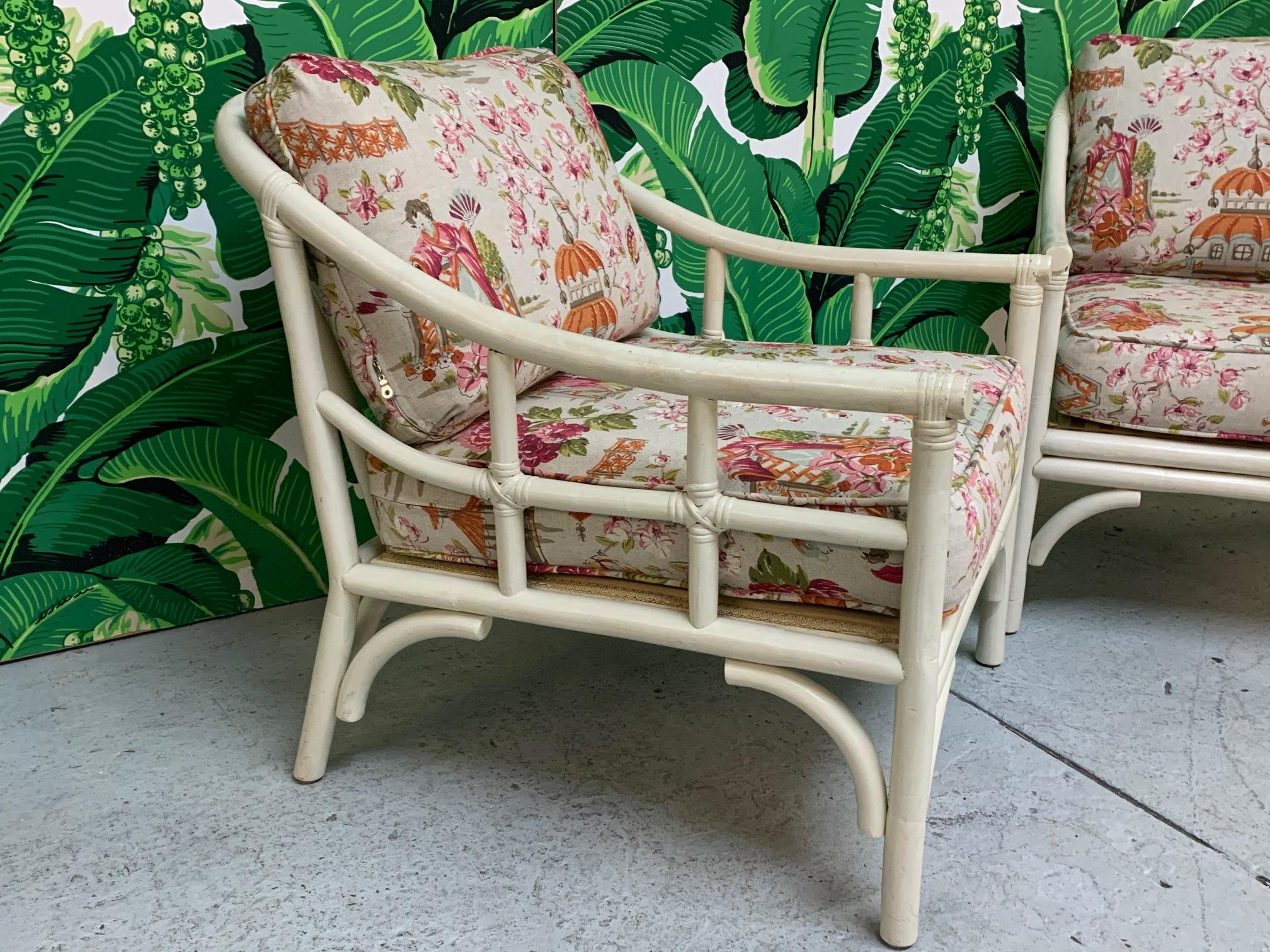 Rattan Chinoiserie Club Chairs, a Pair In Excellent Condition In Jacksonville, FL