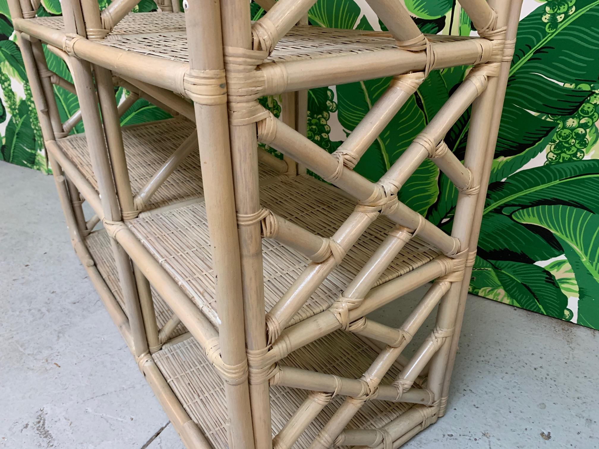 Bielecky Brothers Style Rattan Chinoiserie Étagère Bookshelf In Good Condition In Jacksonville, FL