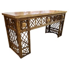 Rattan Chinoiserie Fretwork Console Table