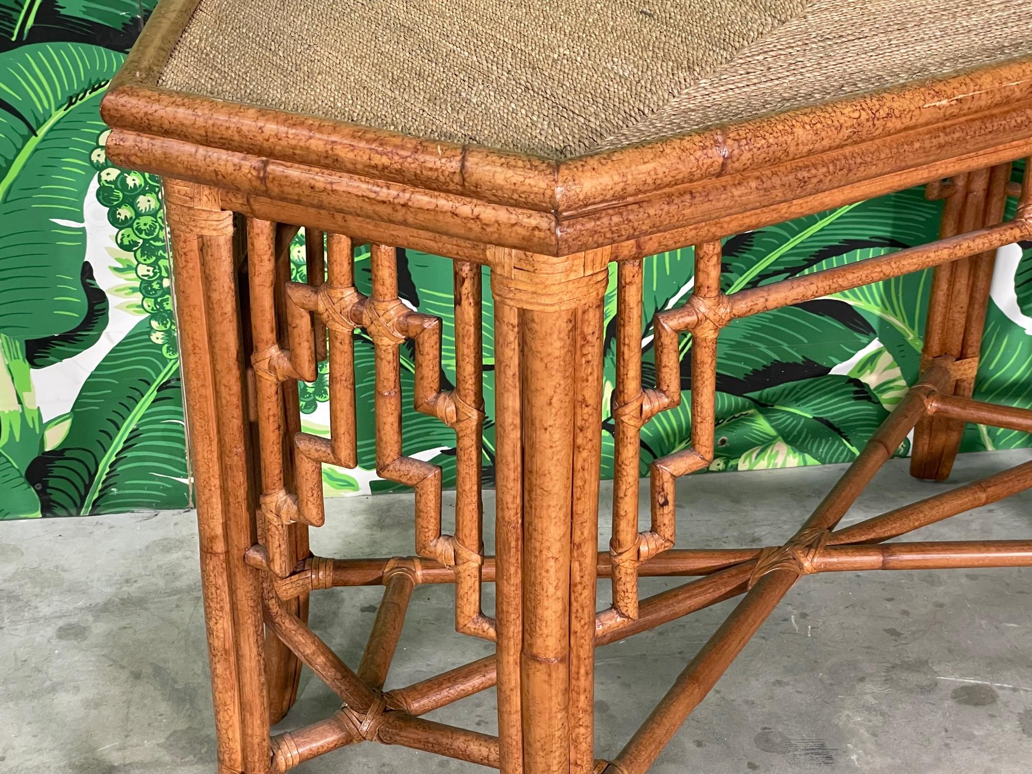 Rattan Chinoiserie Fretwork Dining Table Base or Console In Good Condition In Jacksonville, FL