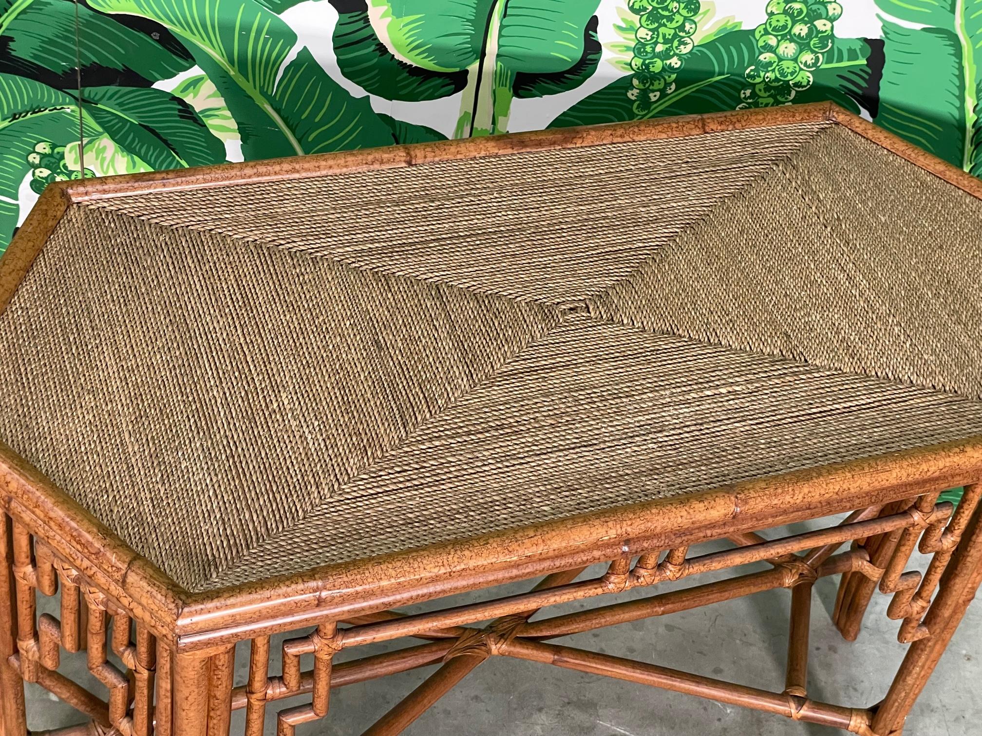 20th Century Rattan Chinoiserie Fretwork Dining Table Base or Console