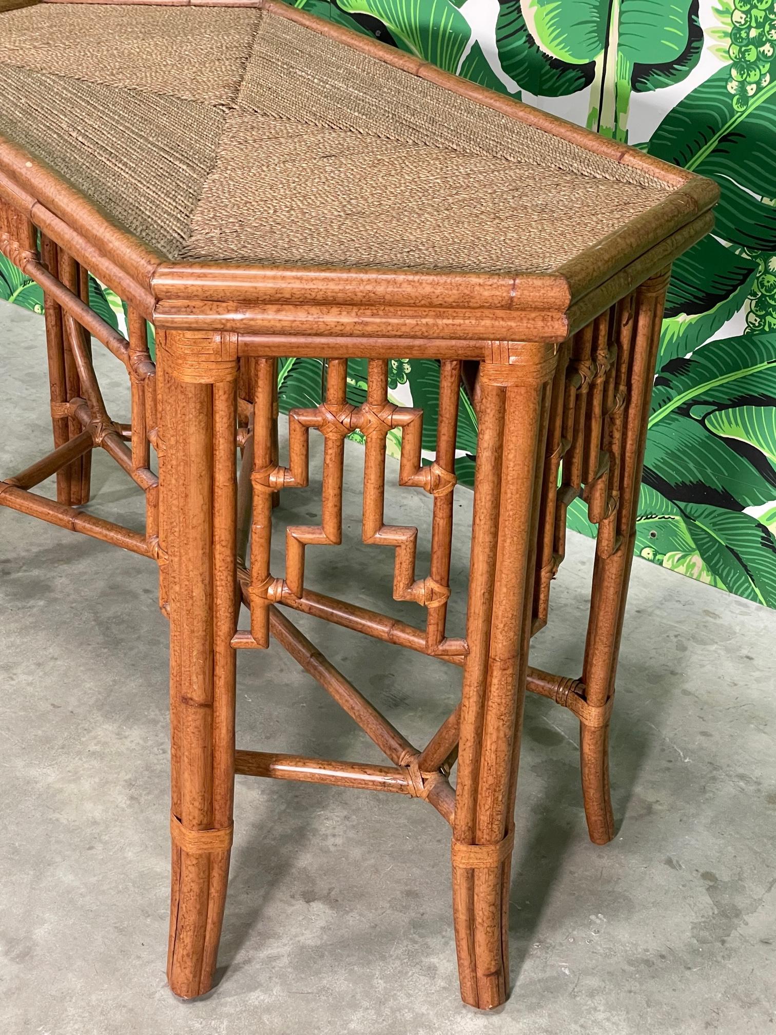 Late 20th Century Rattan Chinoiserie Fretwork Dining Table Base or Console