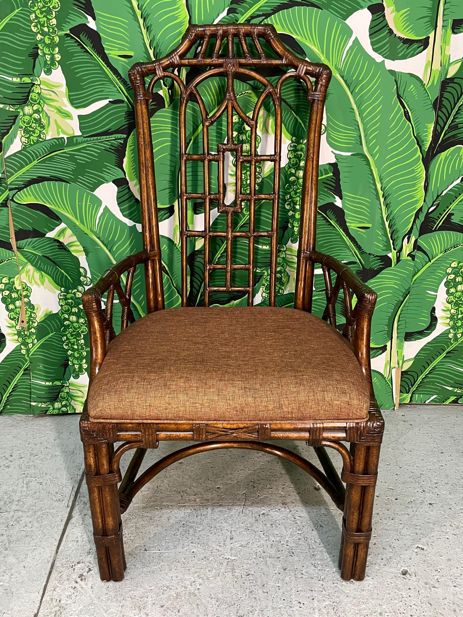Chinese Chippendale Rattan Chinoiserie Pagoda Style Dining Chairs, Set of 6