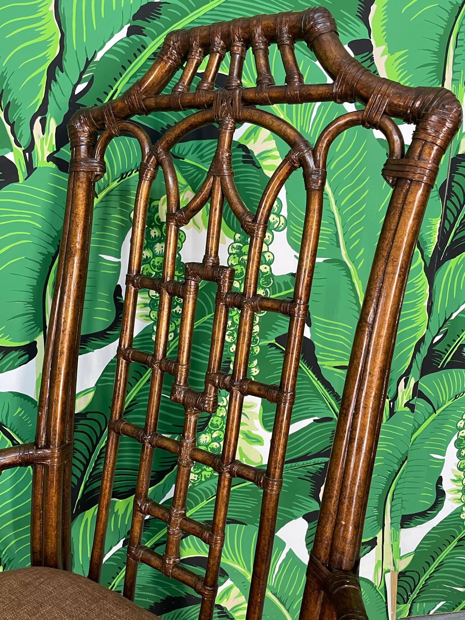 Late 20th Century Rattan Chinoiserie Pagoda Style Dining Chairs, Set of 6