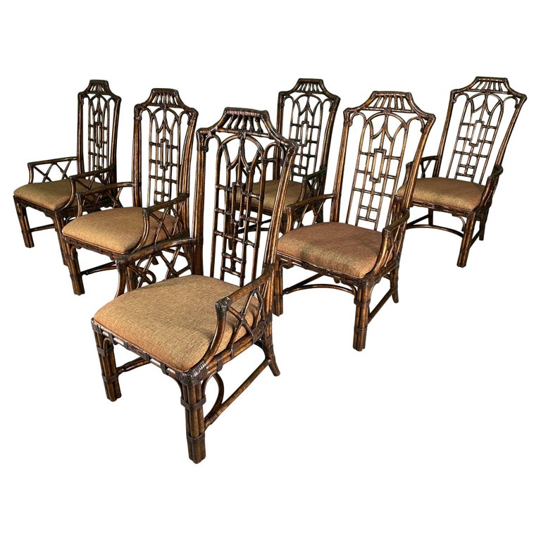 Rattan Chinoiserie Paa Style Dining Chairs Set Of 6 For At 1stdibs Rattan Chinoiserie Paa Style Dining, Chinoiserie Outdoor Furniture