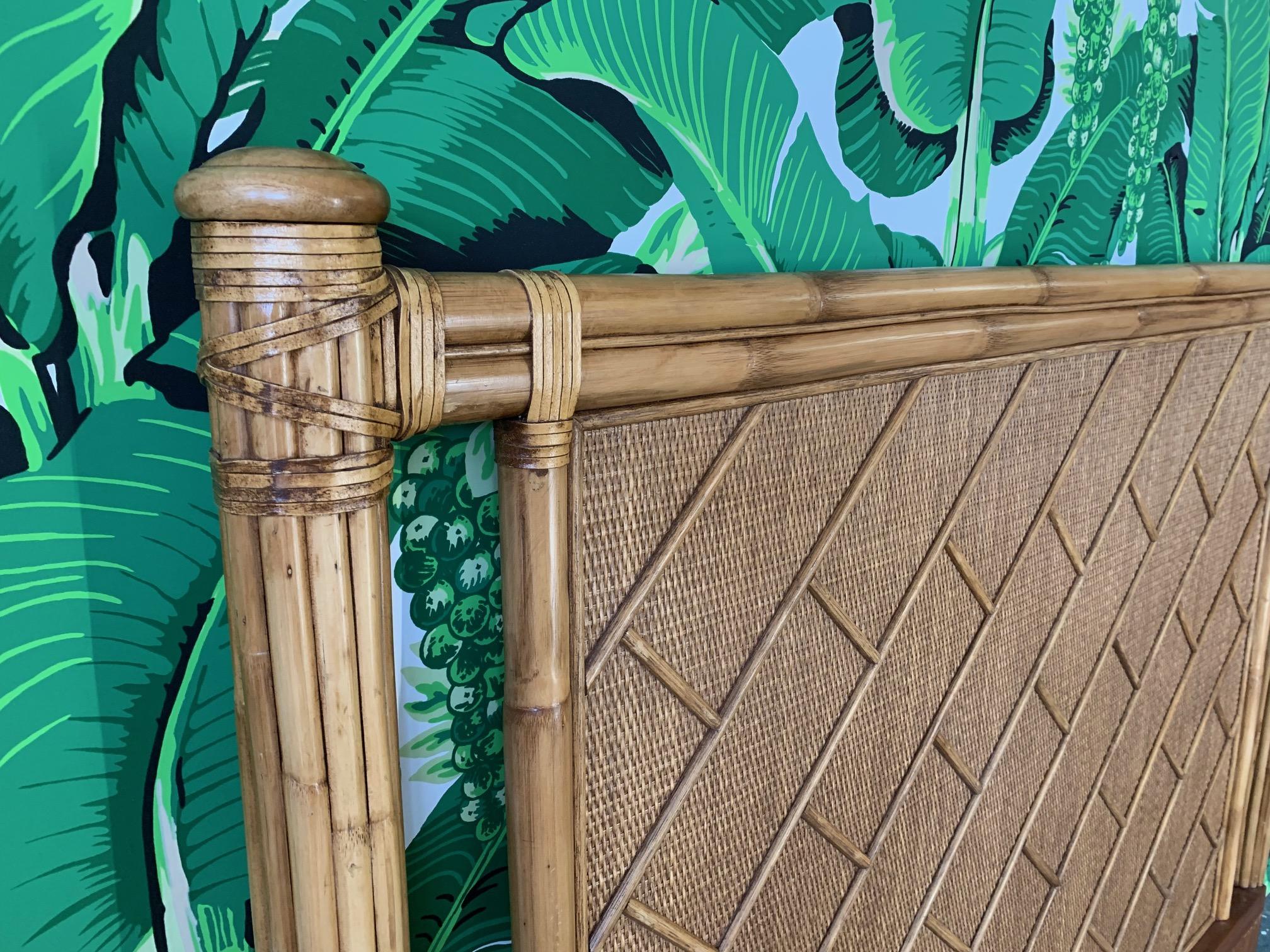 Late 20th Century Rattan Chinoiserie Queen Size Headboard