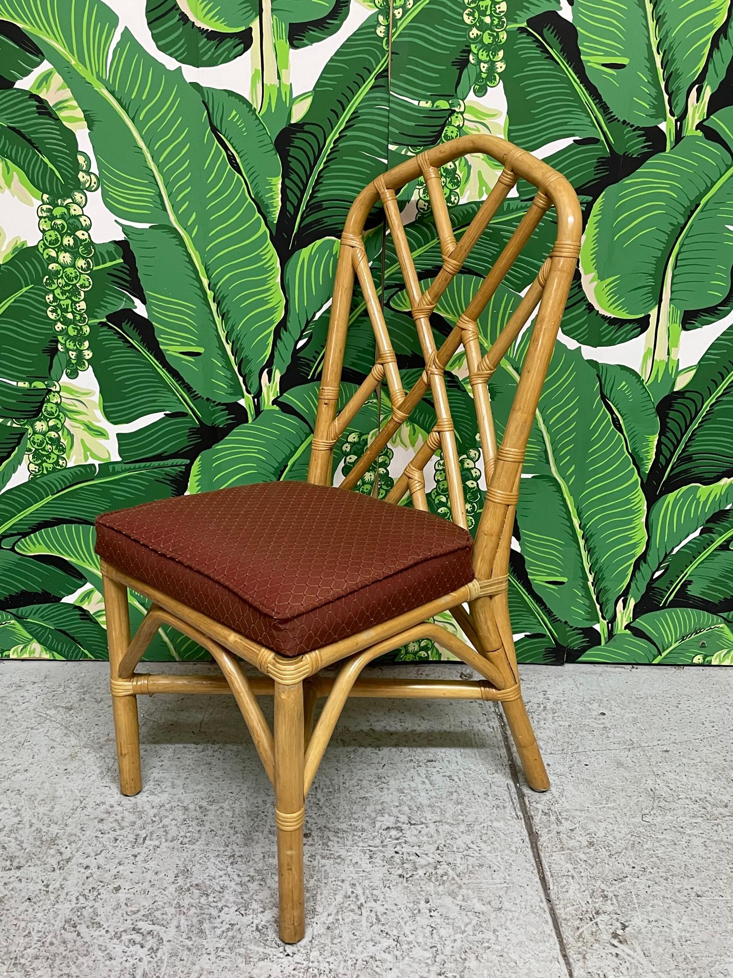 Organic Modern Rattan Chinoiserie Style Dining Chairs For Sale