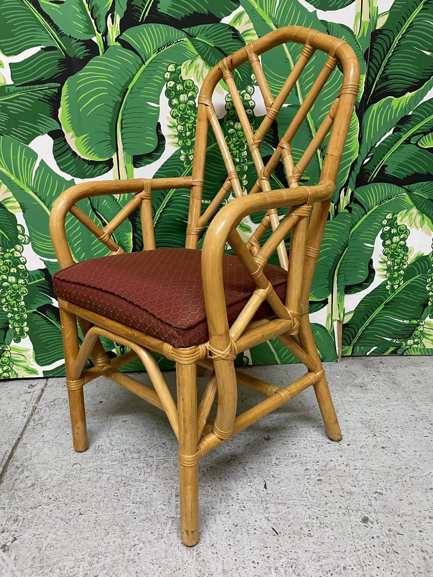 Rattan Chinoiserie Style Dining Chairs In Good Condition For Sale In Jacksonville, FL