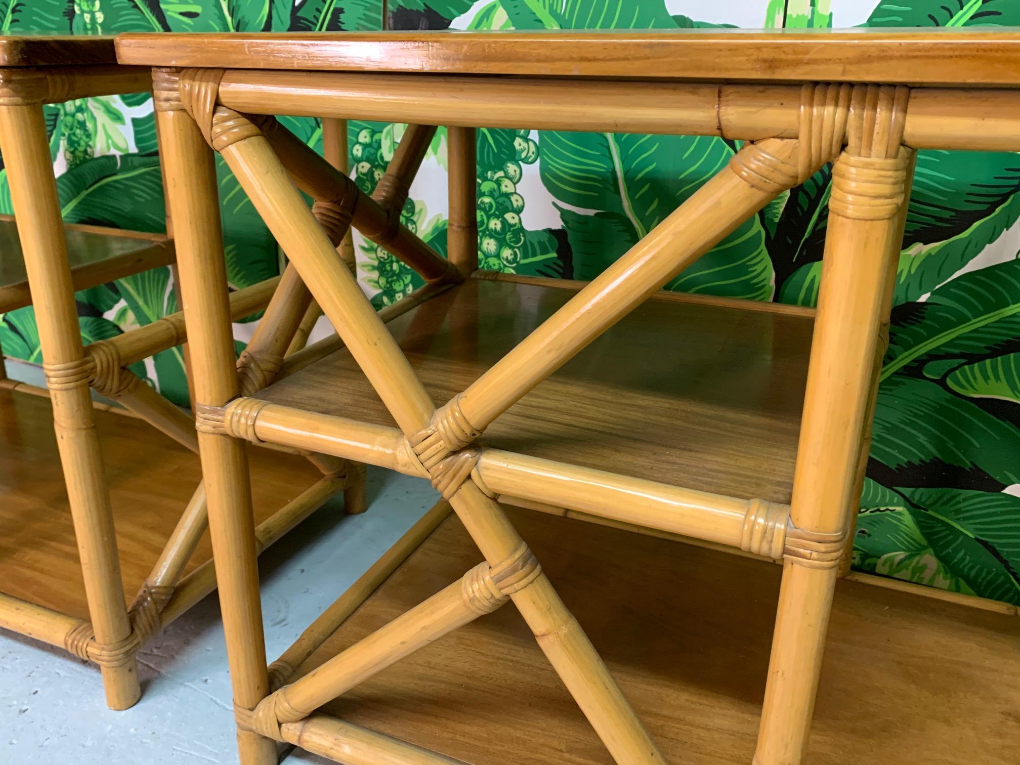 Rattan Chinoiserie Style End Tables In Good Condition In Jacksonville, FL