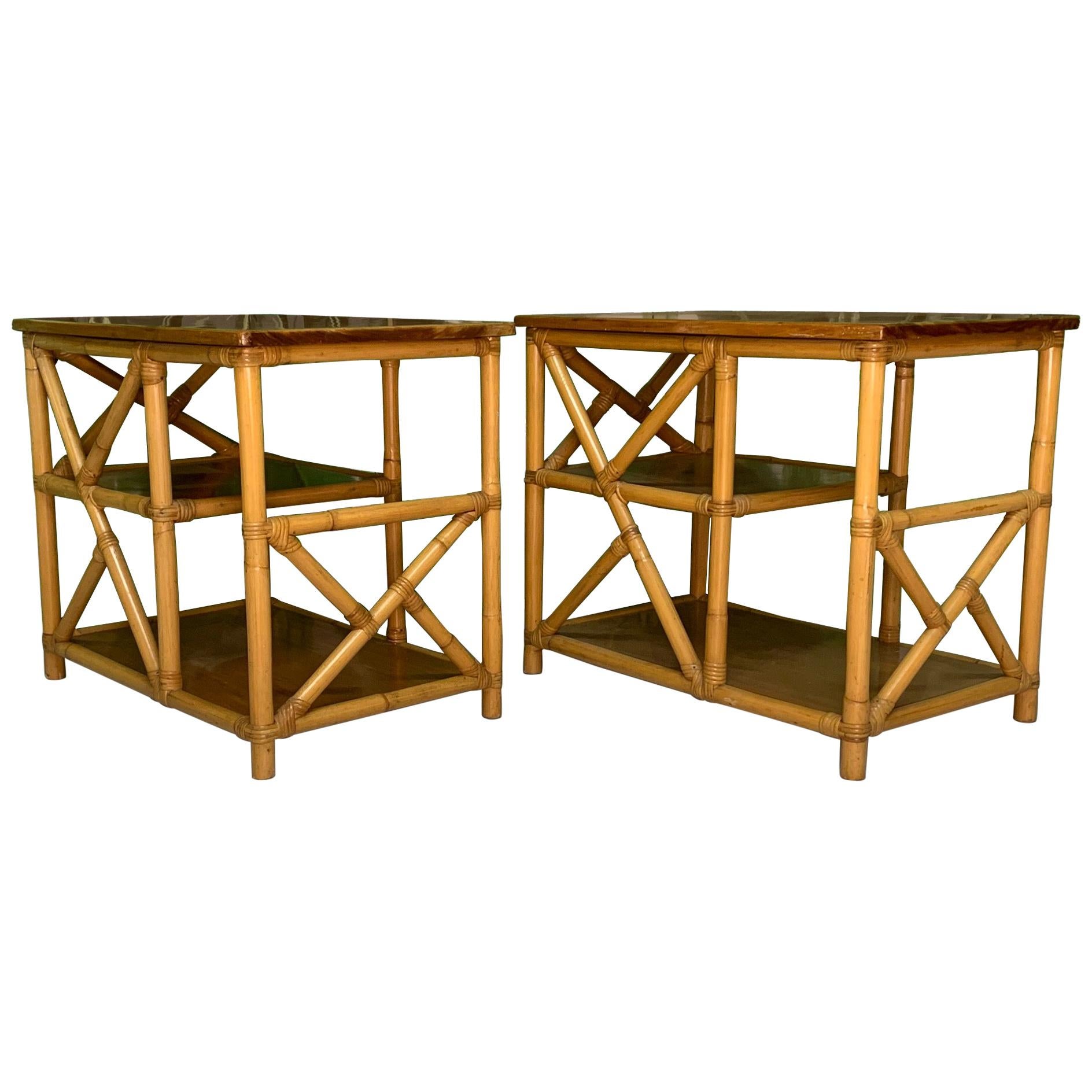 Rattan Chinoiserie Style End Tables