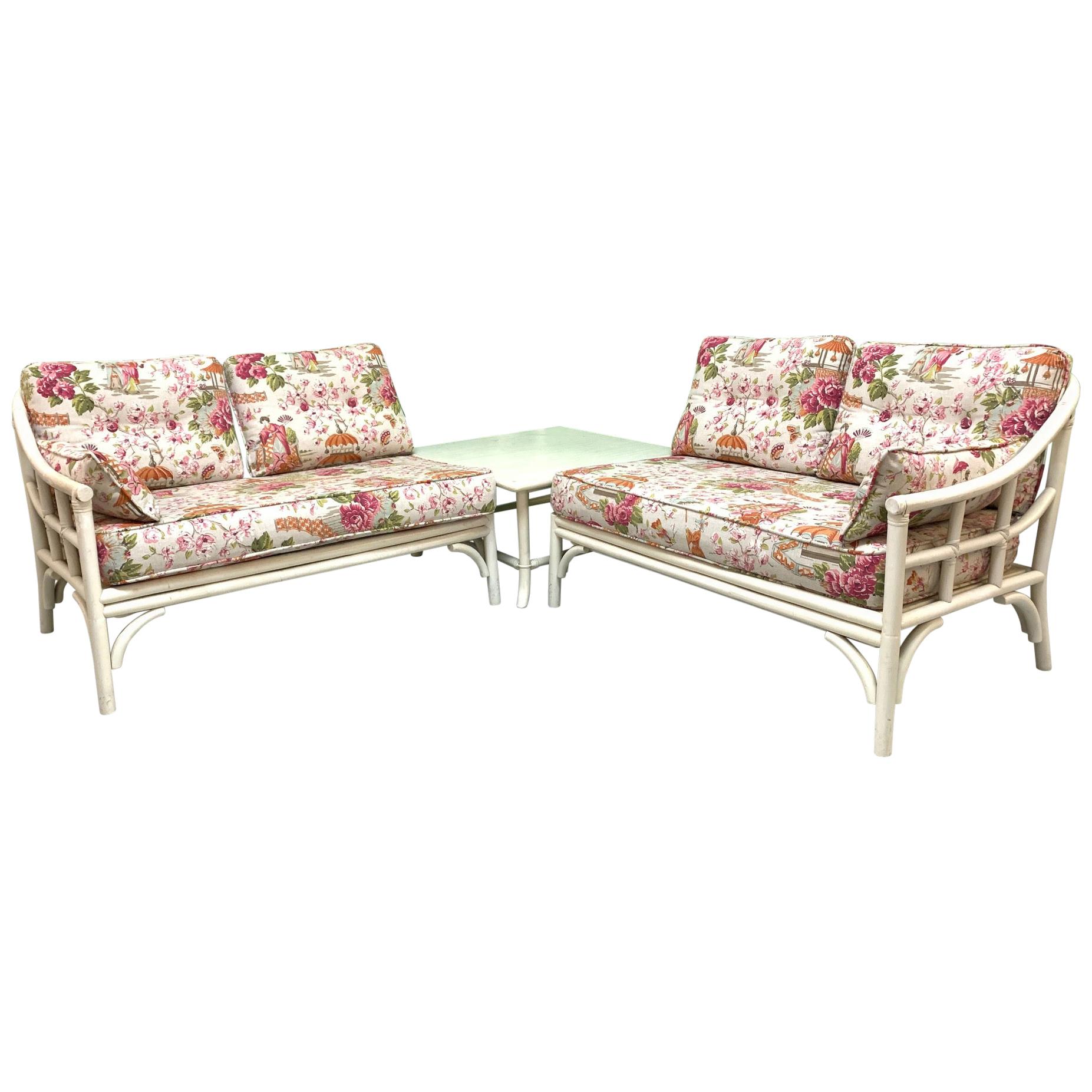 Rattan Chinoiserie Two-Piece Sectional Sofa