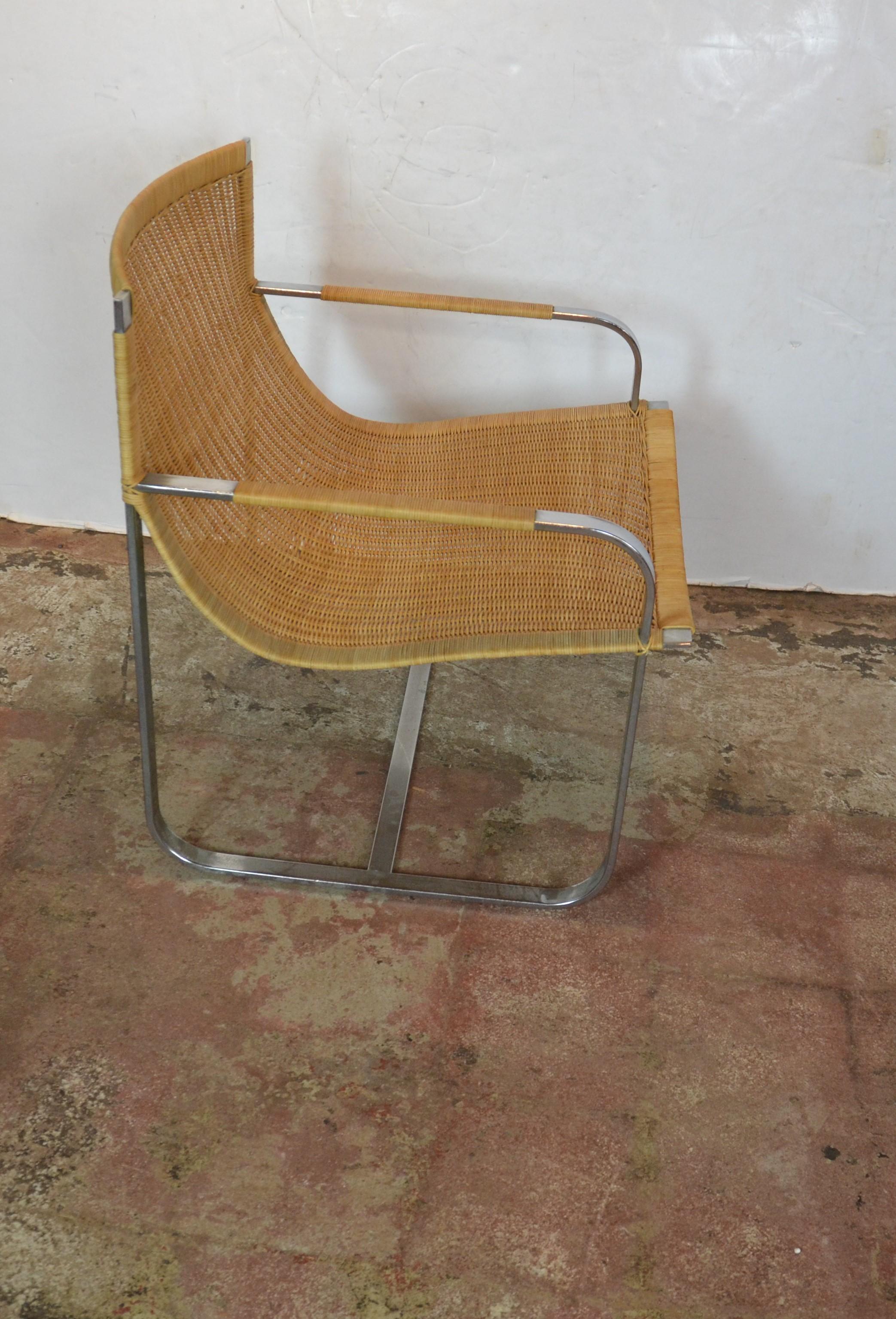 Rattan Chrome Lounge Chair by Milo Baughman In Good Condition In Pomona, CA