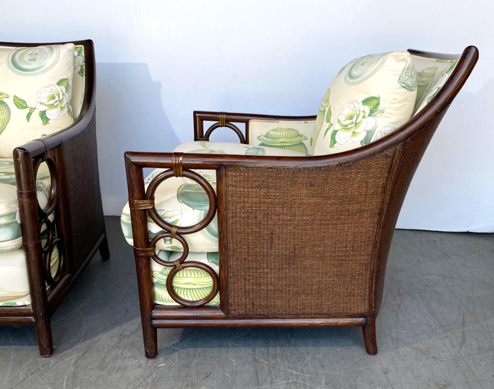 Rattan Club Chairs by McGuire Set of 2 In Good Condition In Pomona, CA