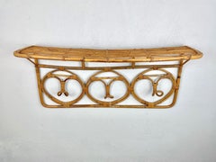Rattan Coat Hanger Hooks Shelf, Italy, 1960s