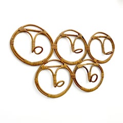 Midcentury French Riviera Rattan and Bamboo Italian Coat Hook, 1960s