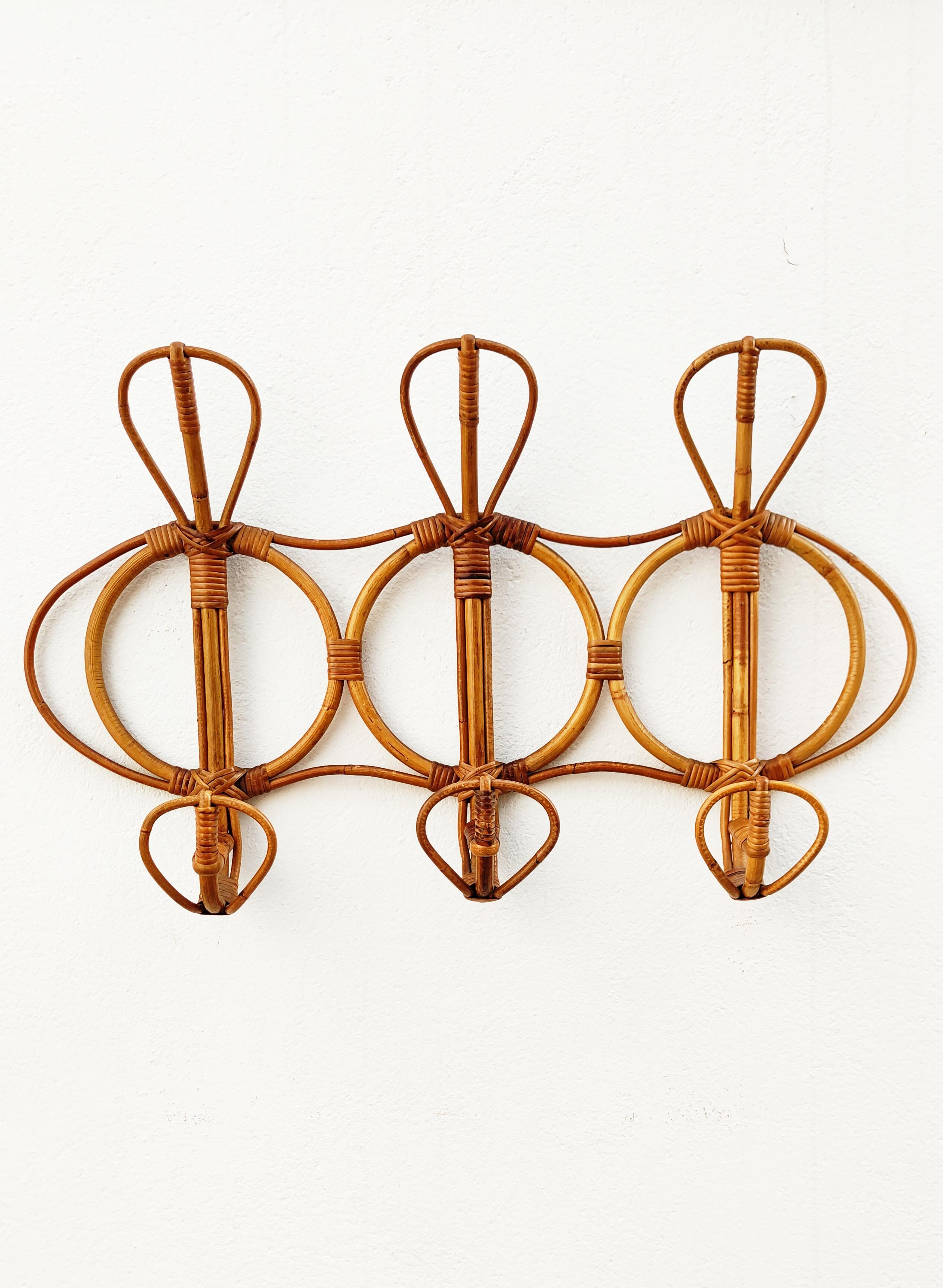 Beautiful and rare rattan coat hook by Franco Albini and Franca Helg, manufactured in Italy in 1960s.