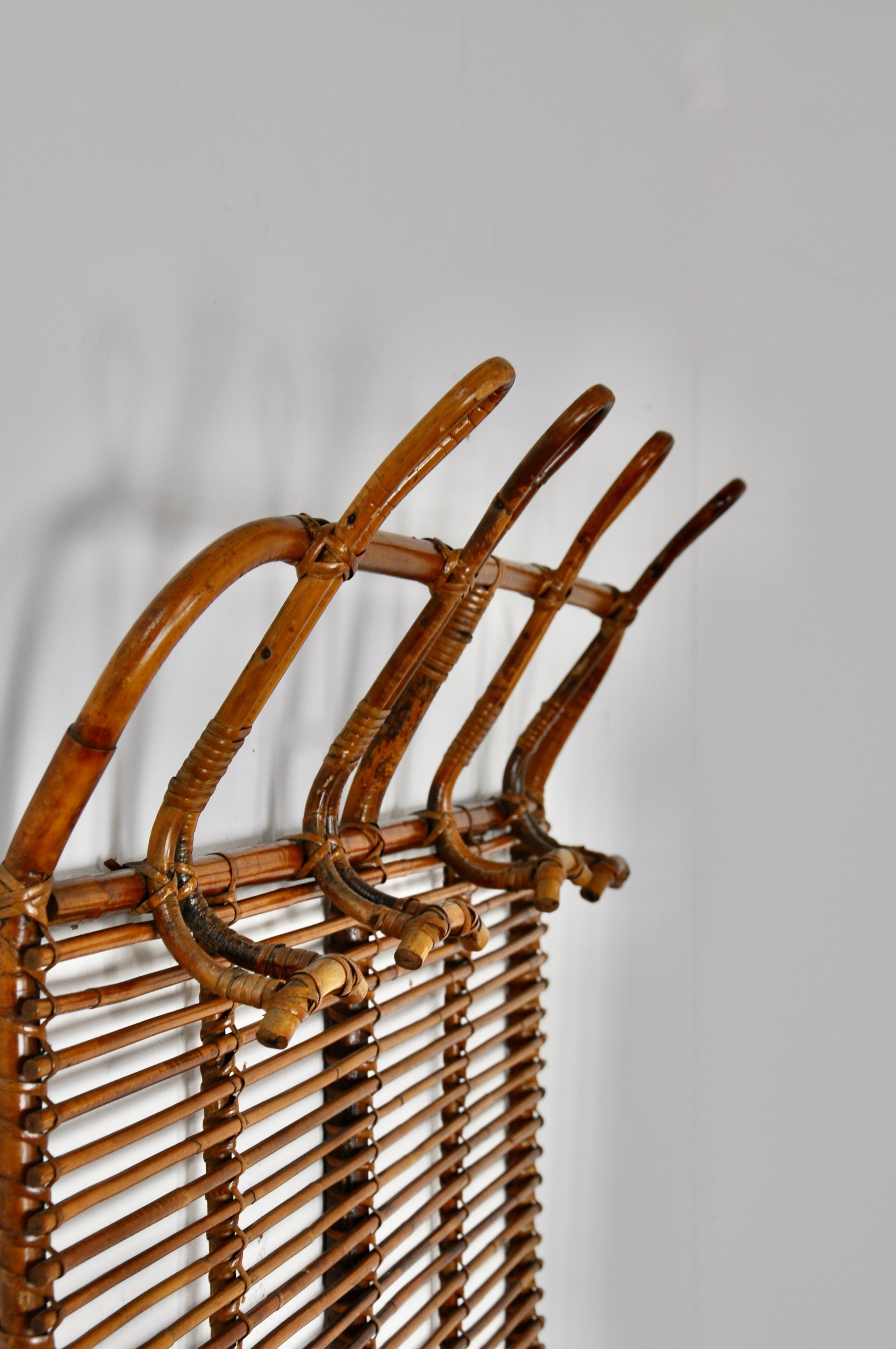 Mid-20th Century Rattan Coat Rack, 1960s