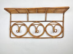 Rattan Coat Rack Stand Hanger Hooks Shelf, Italy, 1960s