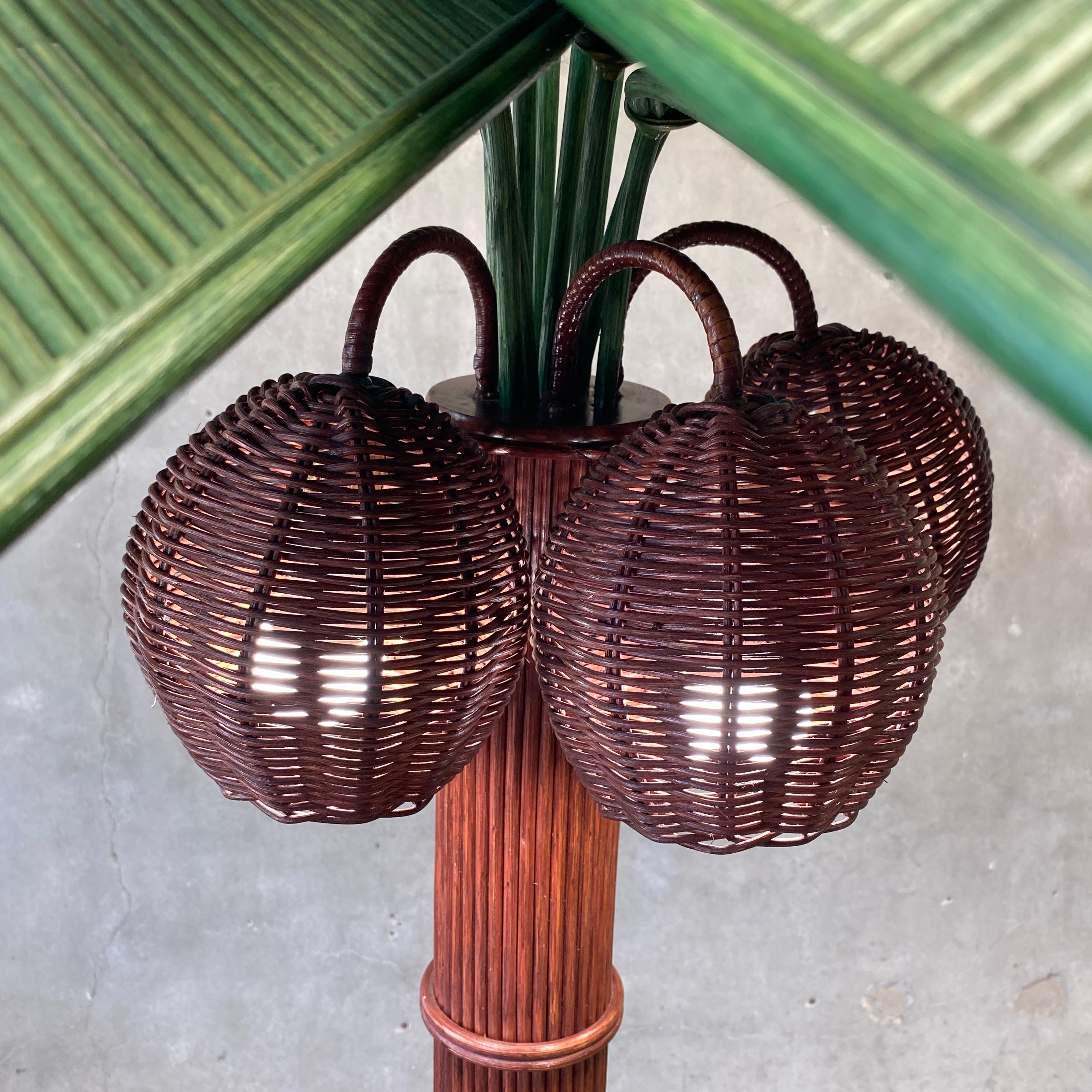 Rattan Coconut Palm Tree Floor Lamp Attributed to Mario Lopez Torres 1970s For Sale 7