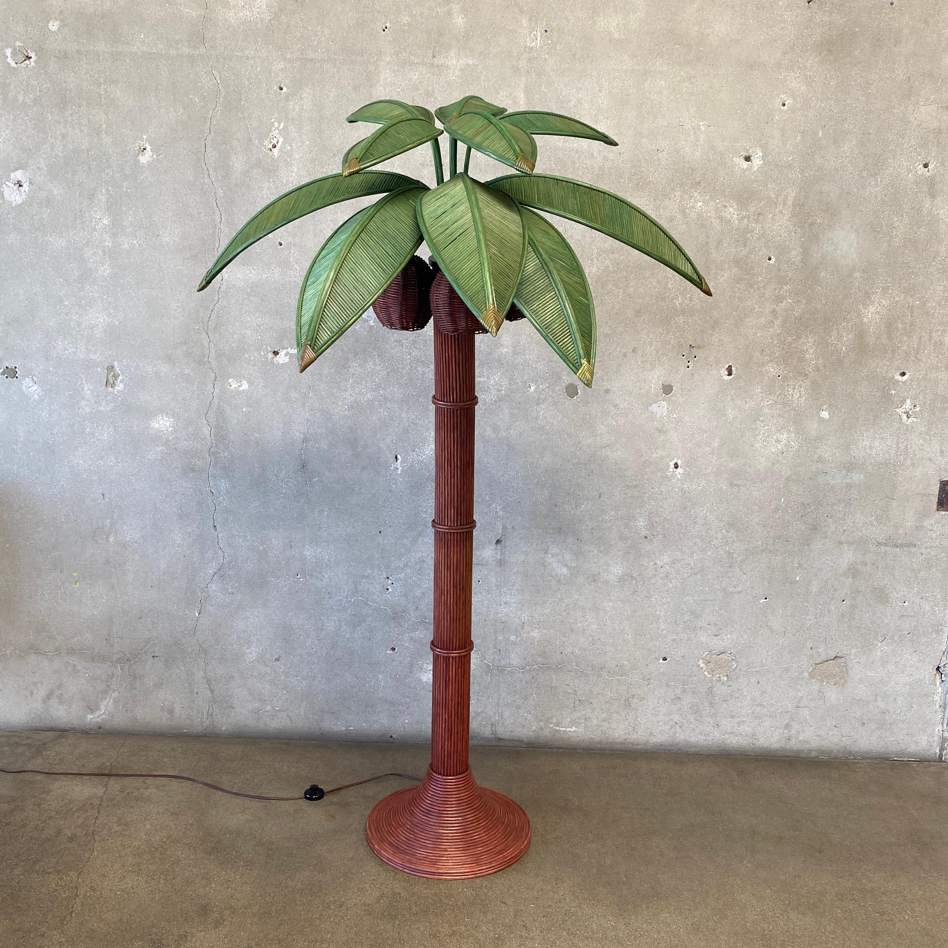 Bohemian Rattan Coconut Palm Tree Floor Lamp Attributed to Mario Lopez Torres 1970s For Sale
