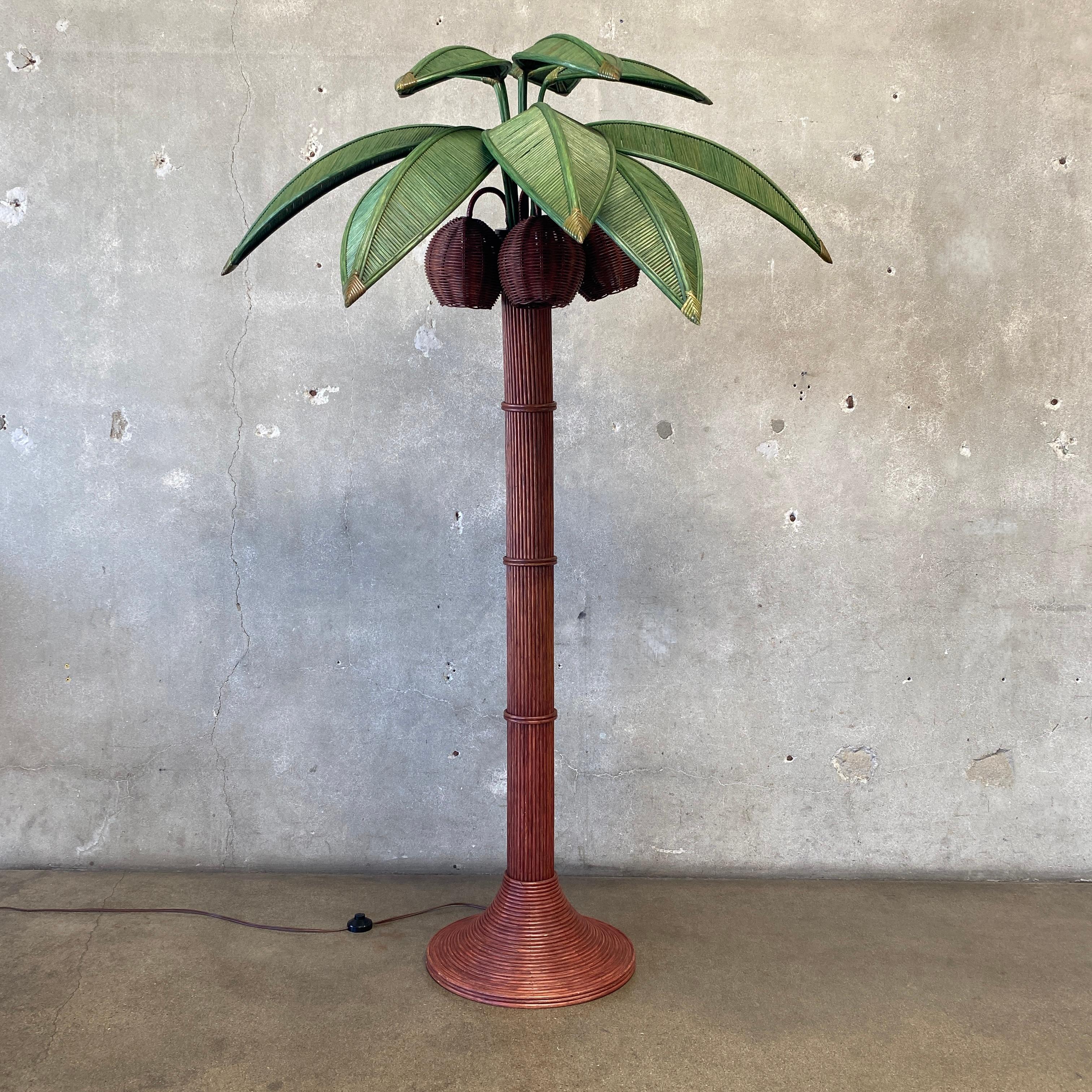 American Rattan Coconut Palm Tree Floor Lamp Attributed to Mario Lopez Torres 1970s For Sale