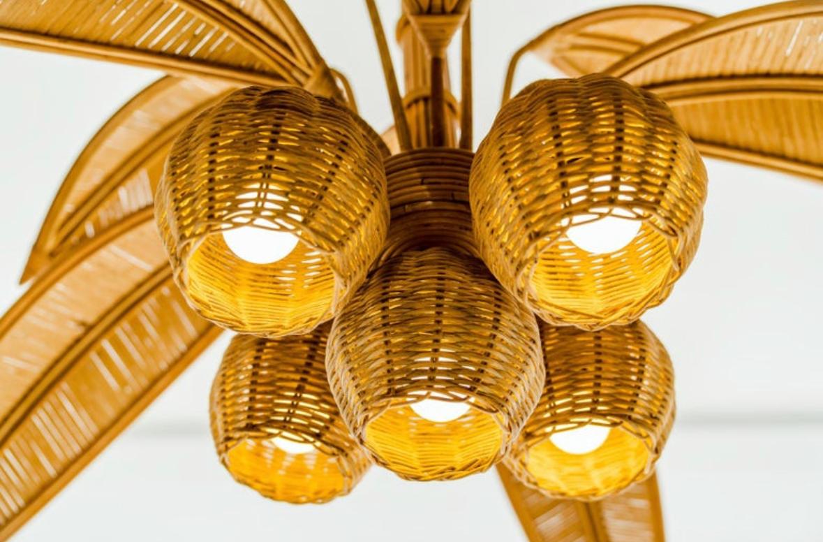 Rattan « coconut tree/palm tree » ceiling light In Excellent Condition For Sale In Isle Sur Sorgue, FR