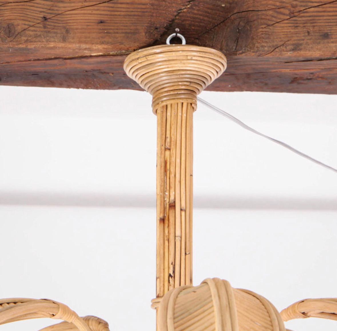 Rattan « coconut tree/palm tree » ceiling light In Excellent Condition For Sale In Isle Sur Sorgue, FR