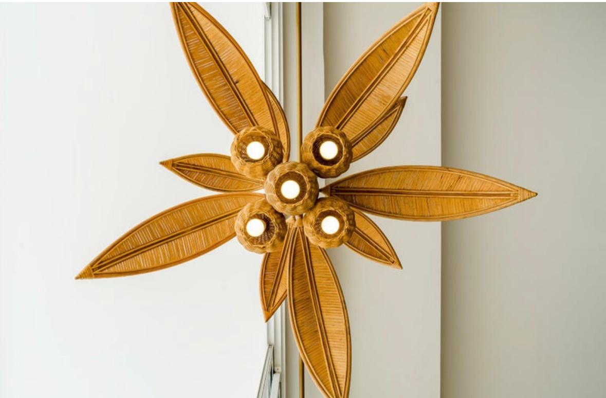 Contemporary Rattan « coconut tree/palm tree » ceiling light For Sale