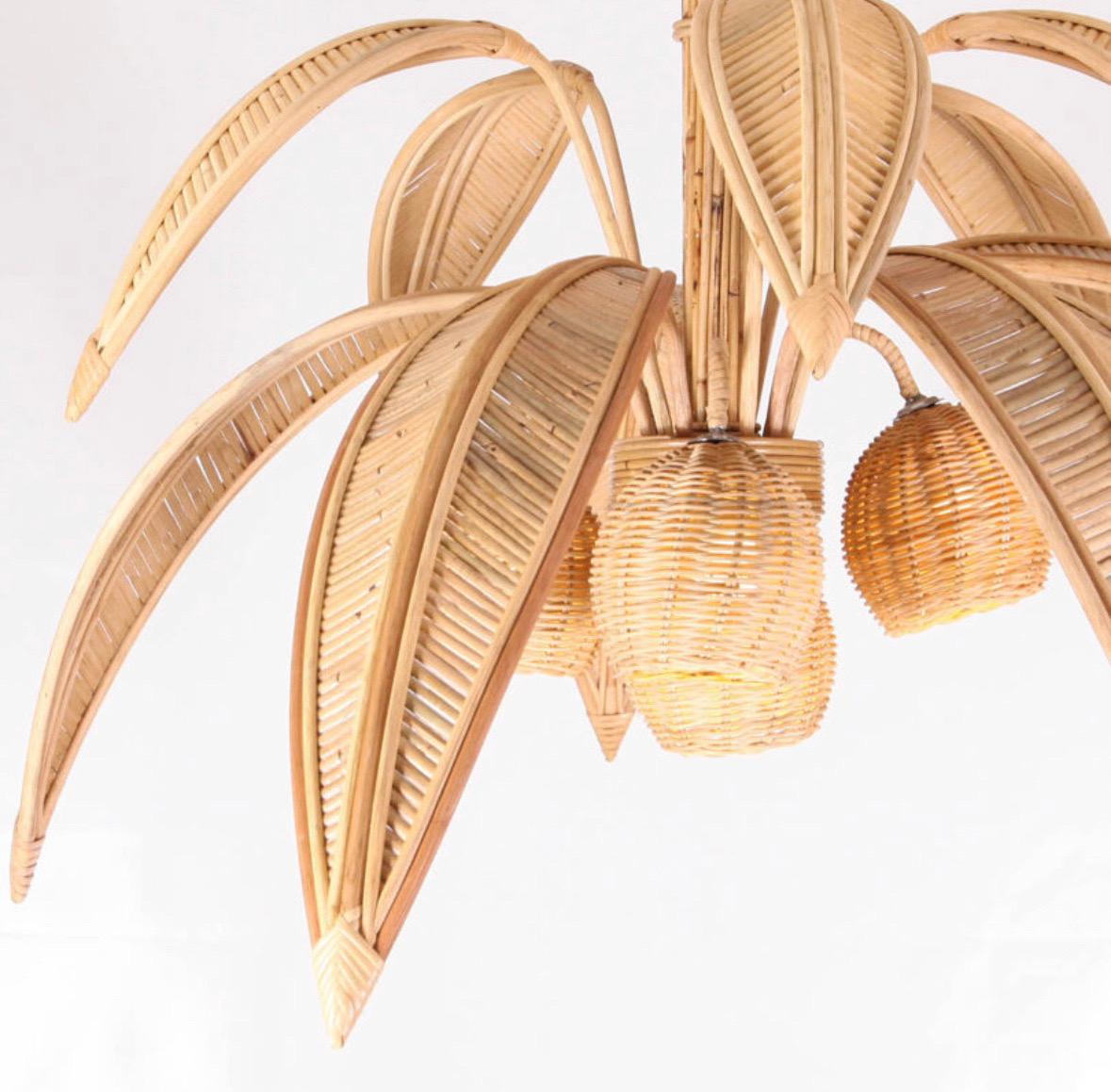 Contemporary Rattan « coconut tree/palm tree » ceiling light For Sale