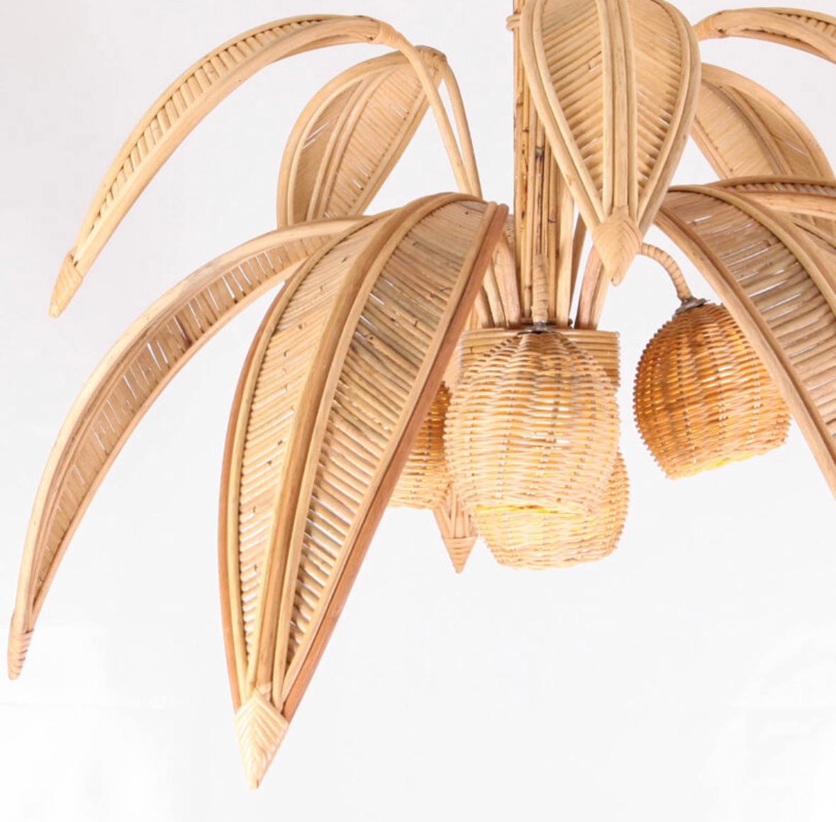 Rattan « coconut tree/palm tree » ceiling light For Sale 1