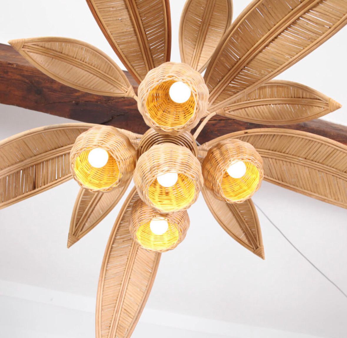 Rattan « coconut tree/palm tree » ceiling light For Sale 1