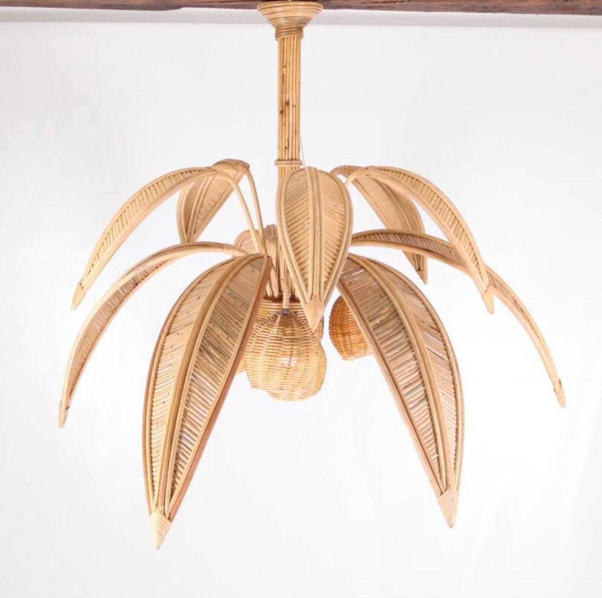 Rattan « coconut tree/palm tree » ceiling light For Sale 2
